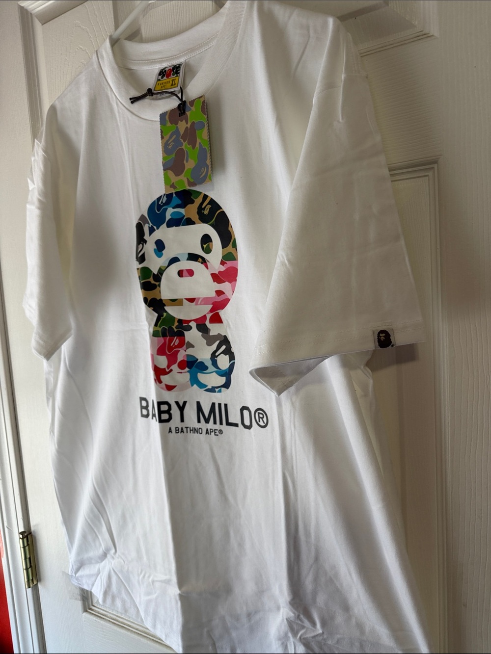 A Bathing Ape BABY MILO® Multicolor Camo Logo White Tee Sz Lg & Xl Nwt